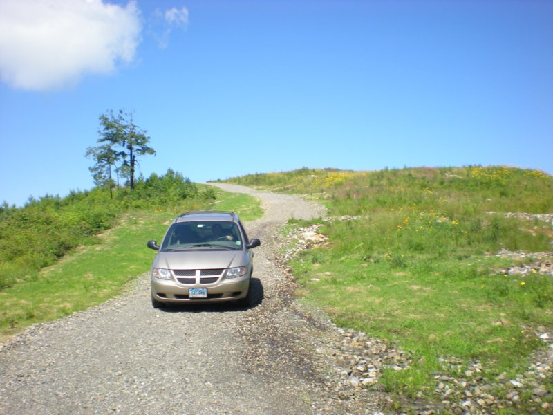 The van making it's way down the mountain on the new driveway
